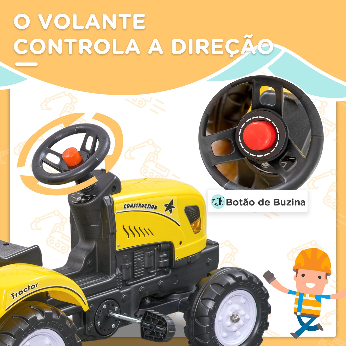 Trator a Pedais Infantil com Reboque e Acessórios