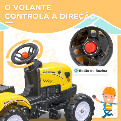 Trator a Pedais Infantil com Reboque e Acessórios