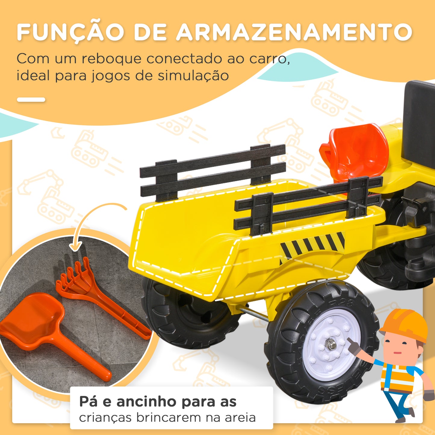 Trator a Pedais Infantil com Reboque e Acessórios