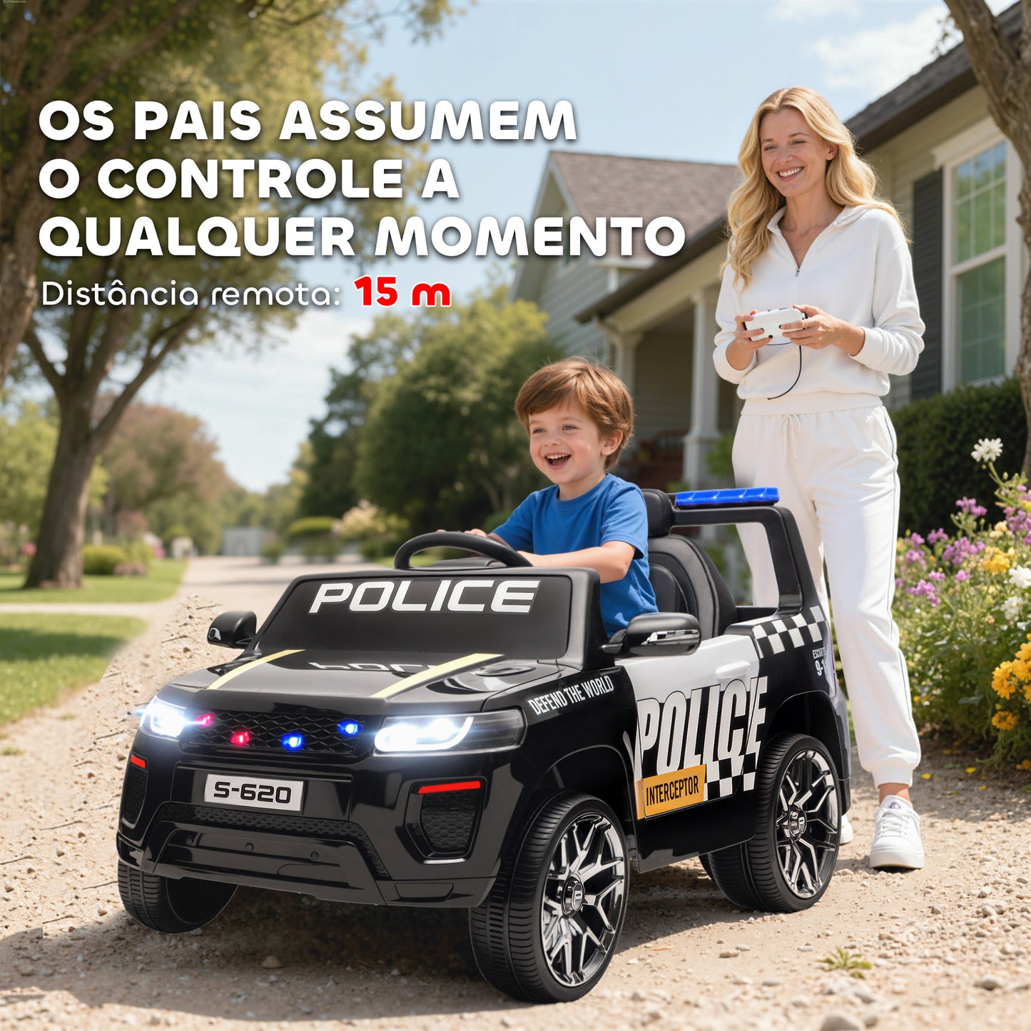 Carro Elétrico Infantil de Polícia 12V com Motor Duplo