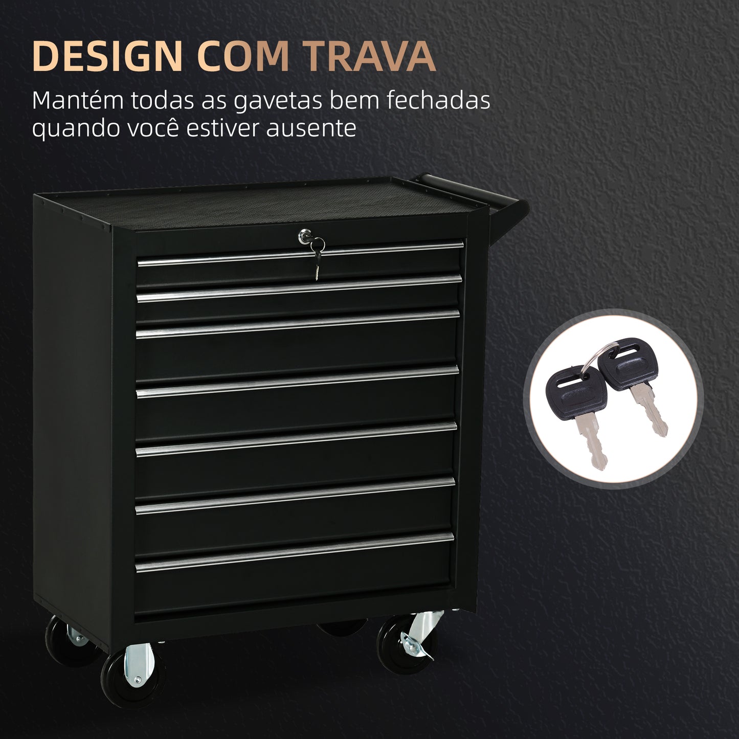 Carrinho de Ferramentas com 7 Gavetas Preto