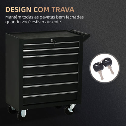 Carrinho de Ferramentas com 7 Gavetas Preto
