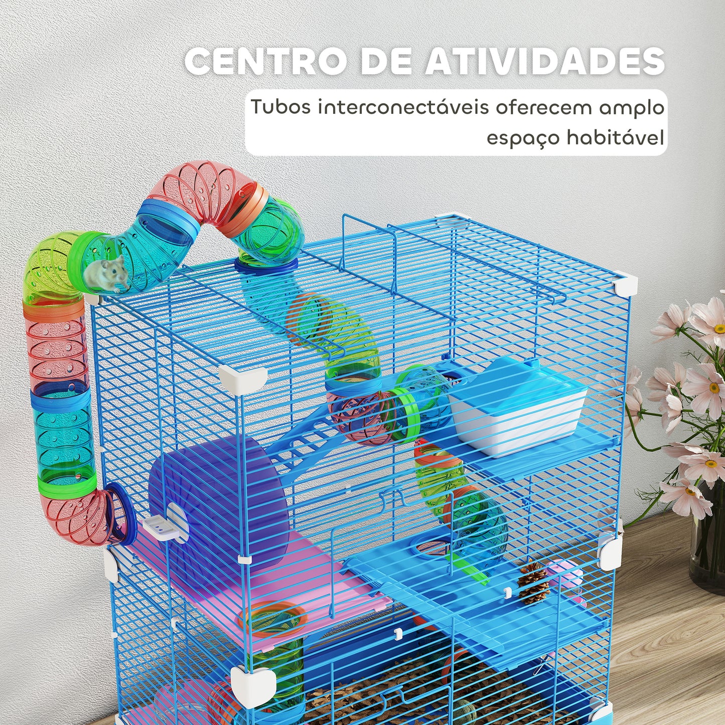 Gaiola para Hamsters com Túnel, Comedouro e Bebedouro