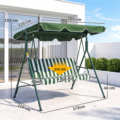 Baloiço de Jardim de 3 Lugares com Almofada Verde