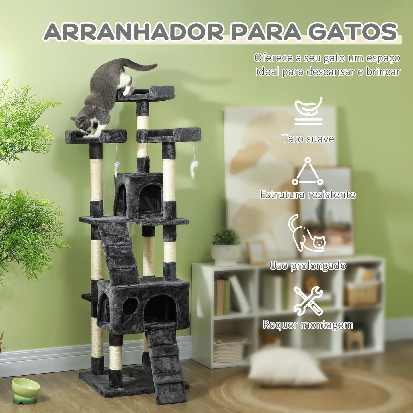 Arranhador para Gatos com Múltiplos Níveis Cinzento