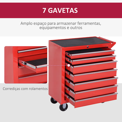 Carrinho de Ferramentas com 7 Gavetas Vermelho