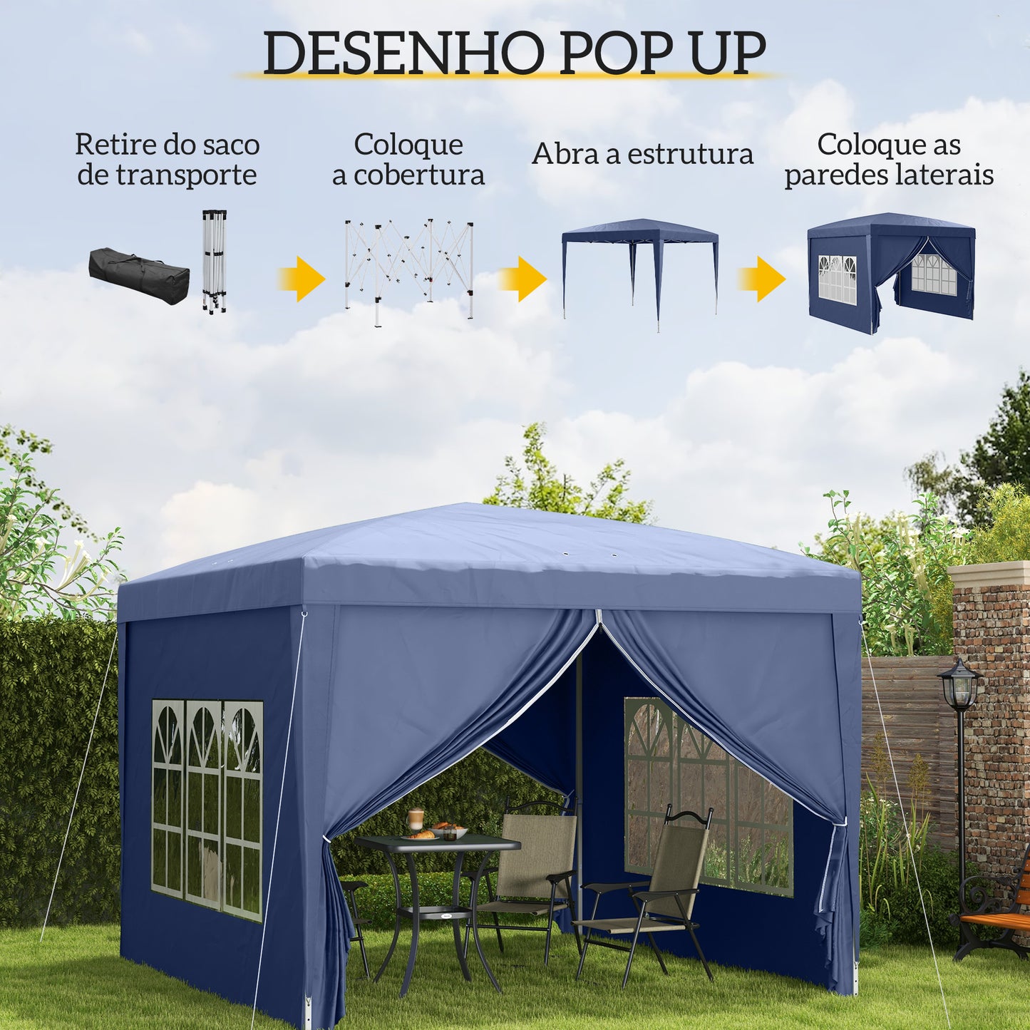 Tenda Dobrável Pop-Up com 4 Paredes Laterais Azul