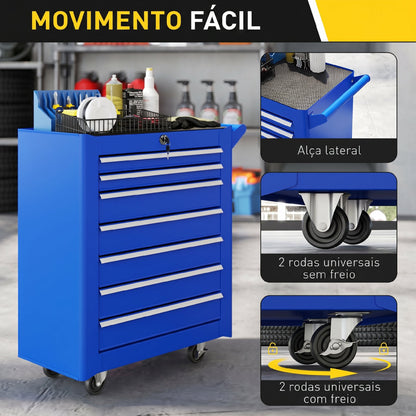 Carrinho de Ferramentas com 7 Gavetas Azul