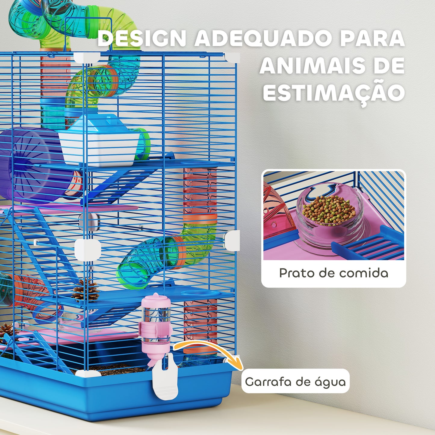 Gaiola para Hamsters com Túnel, Comedouro e Bebedouro
