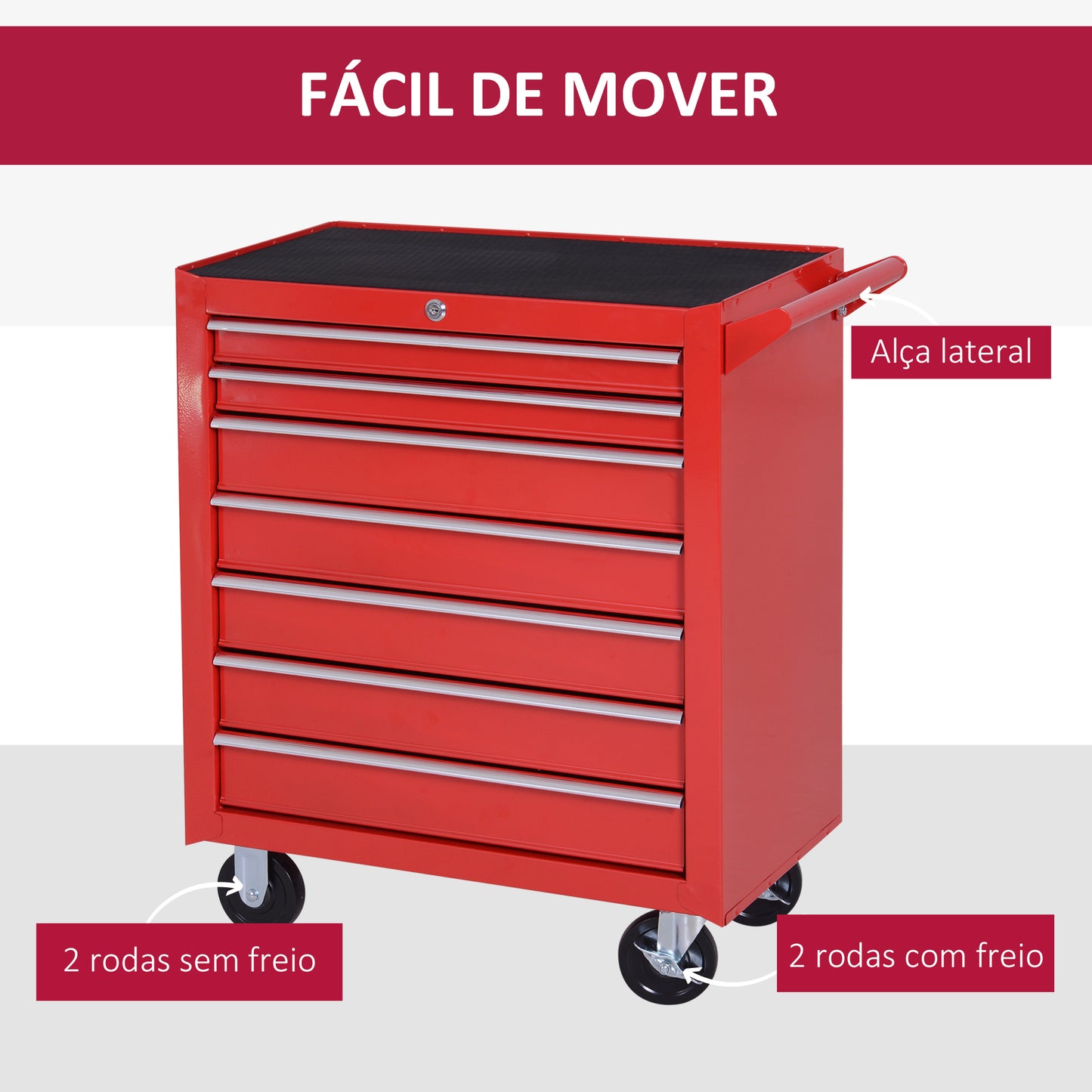 Carrinho de Ferramentas com 7 Gavetas Vermelho