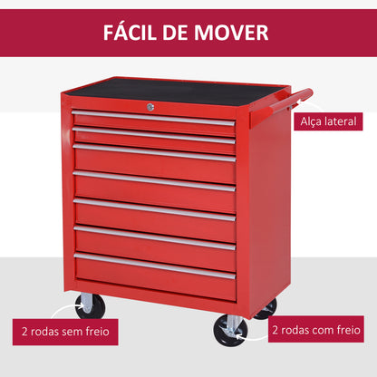 Carrinho de Ferramentas com 7 Gavetas Vermelho