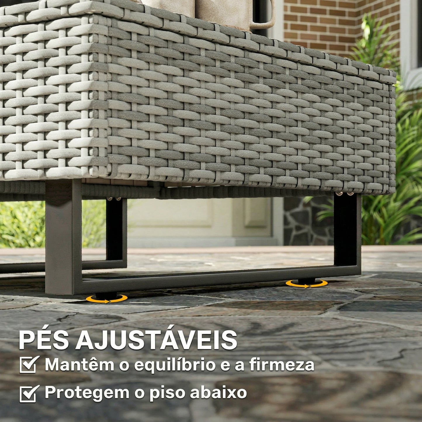 Conjunto de Jardim em Vime PE de 3 Peças com Encosto Ajustável
