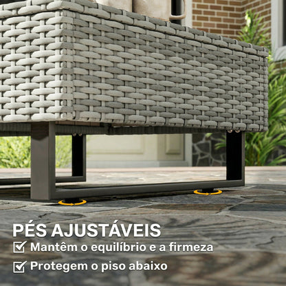 Conjunto de Jardim em Vime PE de 3 Peças com Encosto Ajustável