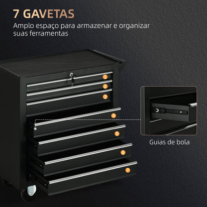 Carrinho de Ferramentas com 7 Gavetas Preto