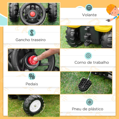 Trator a Pedais Infantil Escavadora com Pá Dianteira