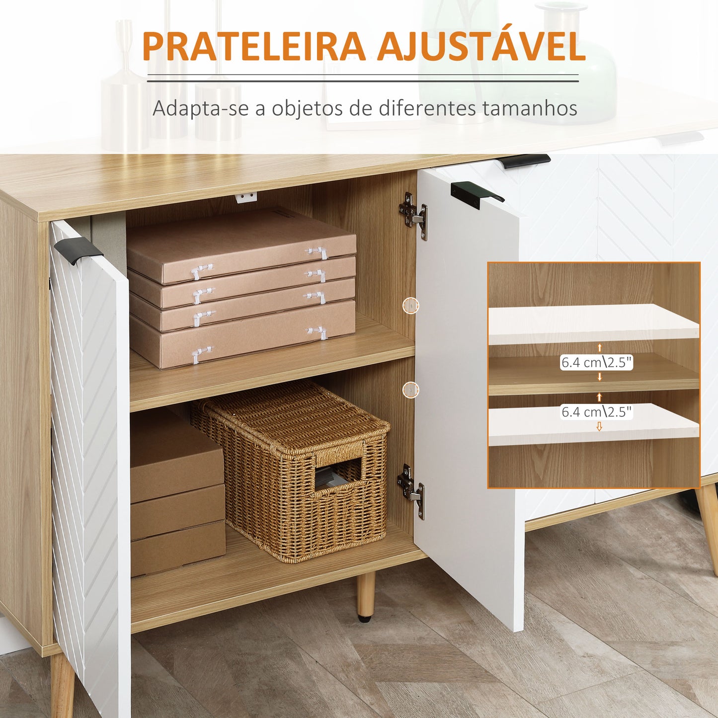 Aparador de Cozinha Moderno com 2 Armários e Prateleiras