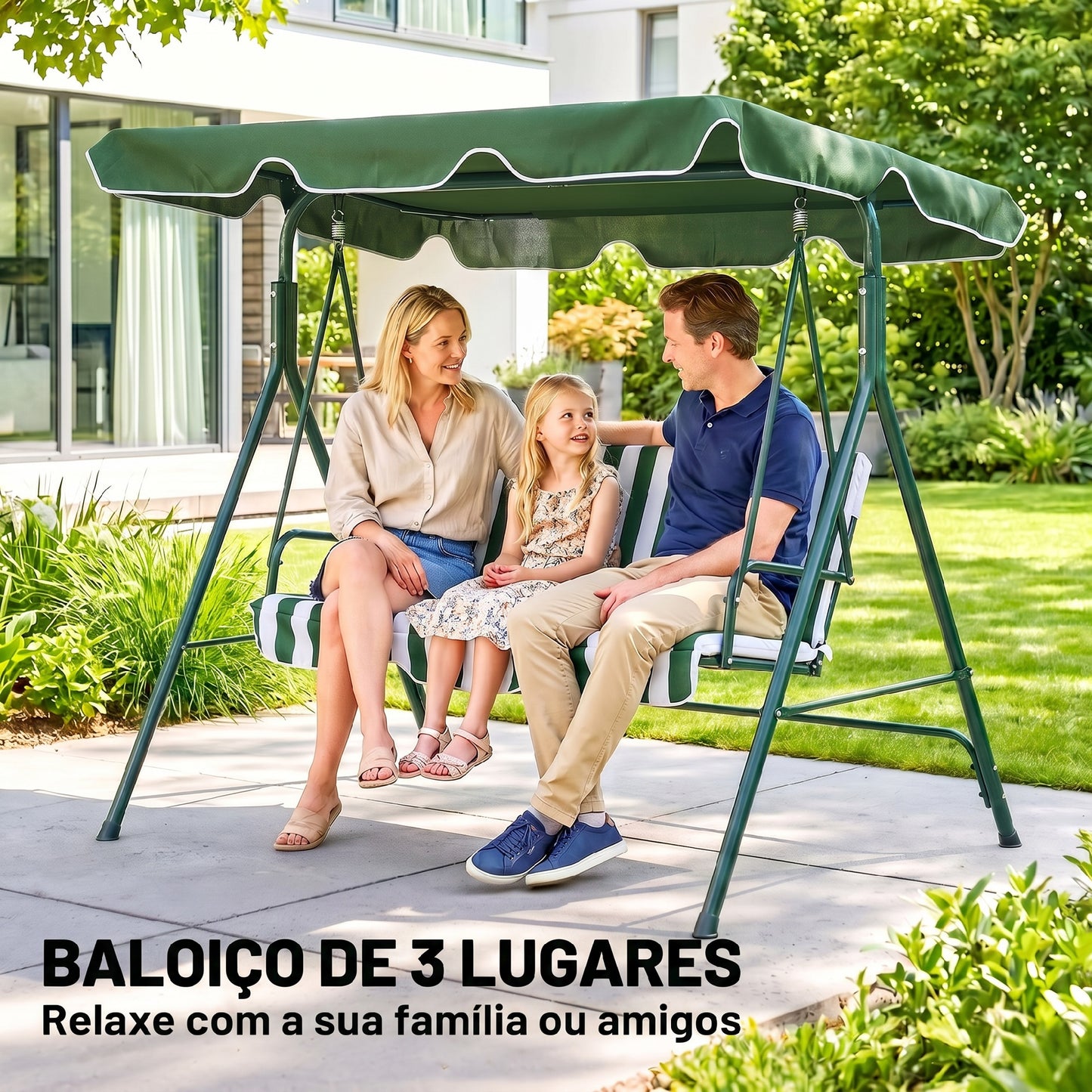 Baloiço de Jardim de 3 Lugares com Almofada Verde