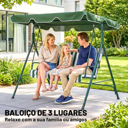 Baloiço de Jardim de 3 Lugares com Almofada Verde