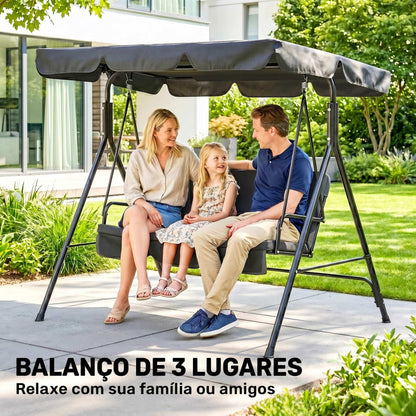 Baloiço de Jardim de 3 Lugares com Almofada Preto